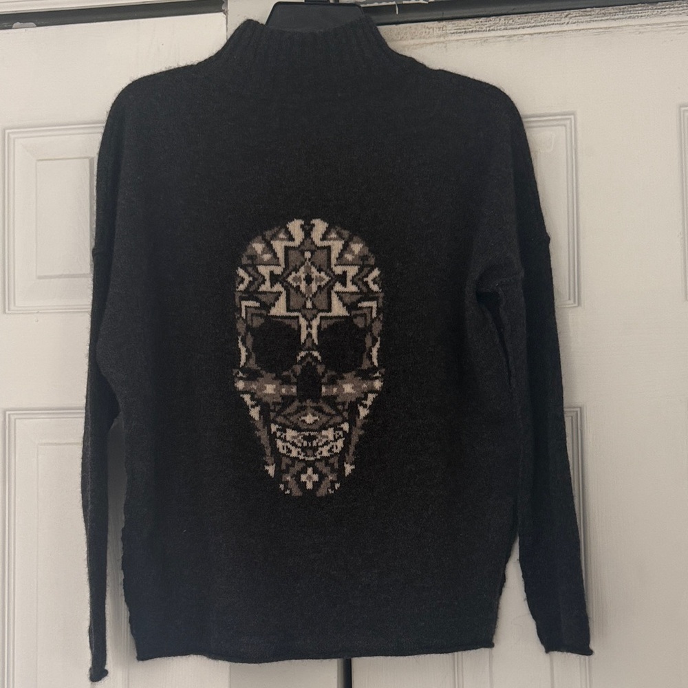 Cashmere Skull on back  Dark Gray Turtleneck Sweater